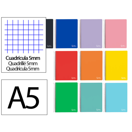 Cuaderno espiral liderpapel a5 micro witty tapa dura 120h 90gr cuadro 5mm 5 bandas 6 taladros colores surtidos