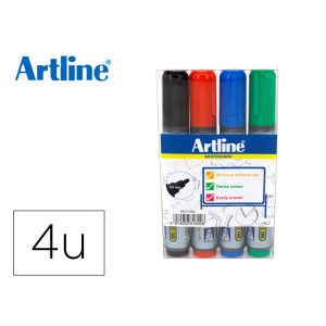 Rotulador artline pizarra ek517/w4 punta redonda 2 mm bolsa de 4 unidades colores surtidos