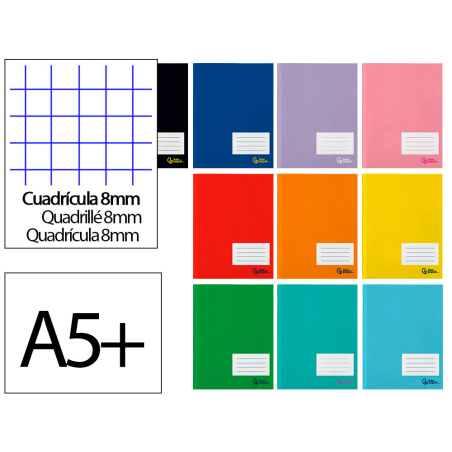 Libreta liderpapel smart a5 plus 32 hojas 75gr cuadro 8mm con margen colores surtido