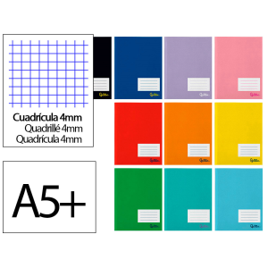 Libreta liderpapel smart a5 plus 48 hojas 75gr cuadro 4mm con margen colores surtidos