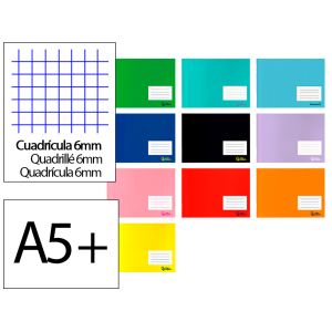 Libreta liderpapel smart a5 plus apaisado 32 hojas 75gr cuadro 6 mm con margen colores surtidos