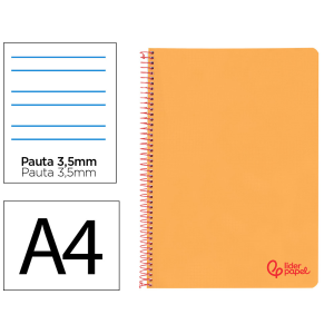 Cuaderno espiral liderpapel a4 wonder tapa plastico 80h 90gr pauta ancha 3,5mm con margen color naranja
