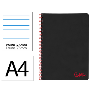 Cuaderno espiral liderpapel a4 wonder tapa plastico 80h 90gr pauta ancha 3,5mm con margen color negro