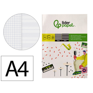 Bloc musica y canto liderpapel pentagrama interlineado 2 mm cuadricula 5mm din a4 24 hojas 100g/m2