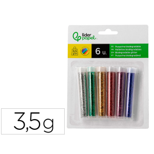 Purpurina liderpapel biodegradable fantasia bote 3,5 gr colores metalicos surtidos blister de 6 unidades