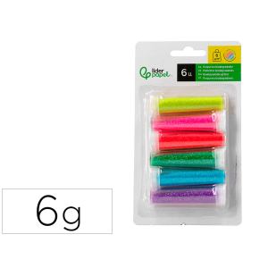 Purpurina liderpapel biodegradable fantasia bote 6 gr colores metalicos pastel surtidos blister de 6 unidades