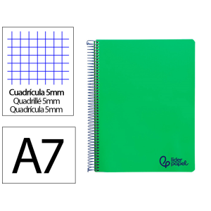 Cuaderno espiral liderpapel a7 micro wonder tapa plastico 100h 90gr cuadro 5mm 4 bandas color verde oscuro