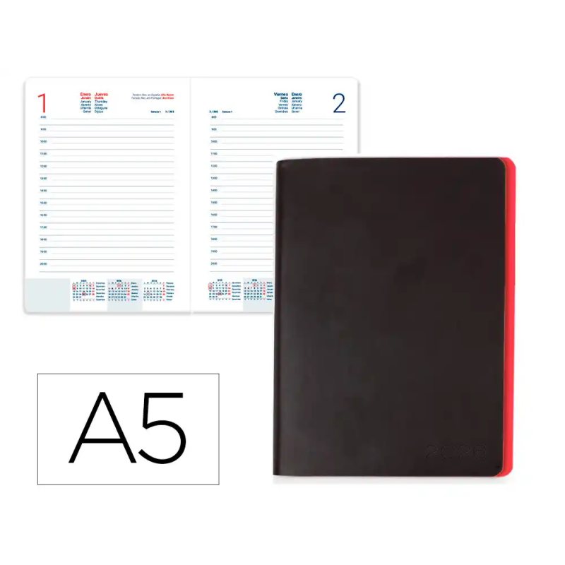 Agenda encuadernada liderpapel sifnos a5 2026 rojo papel 70 gr fsc