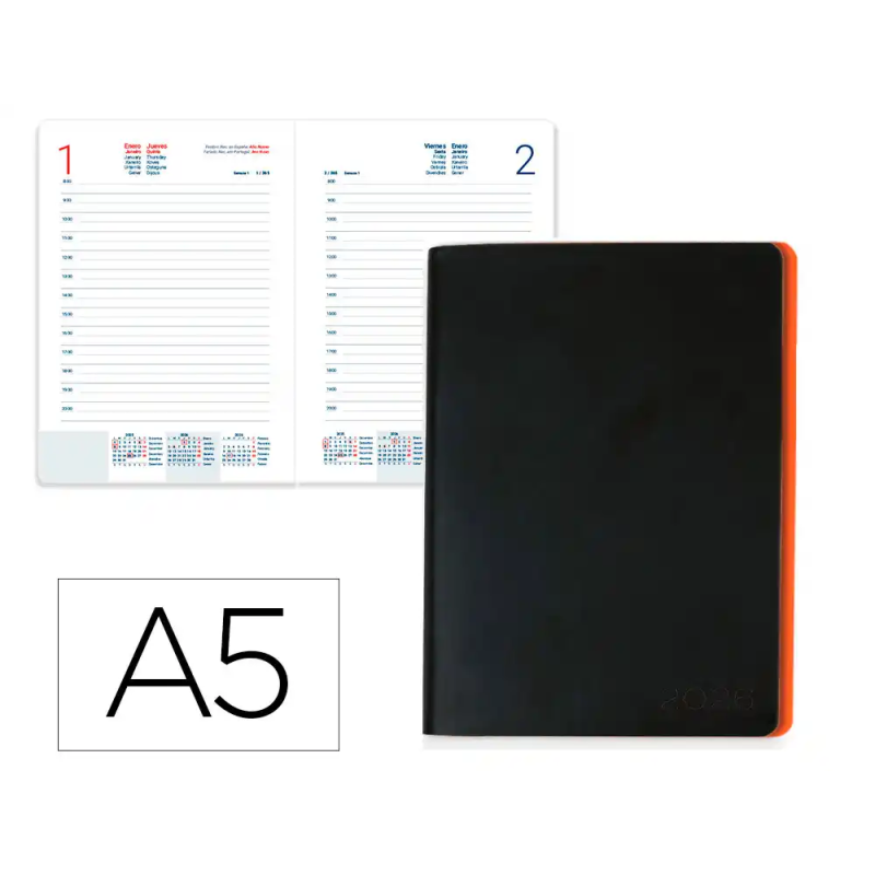 Agenda encuadernada liderpapel sifnos a5 2026 naranja papel 70 gr fsc