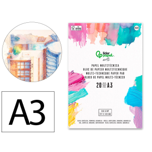 Bloc papel multitecnica liderpapel din a3 para acrilico oleo y gouache 20 hojas gramaje 260g/m2