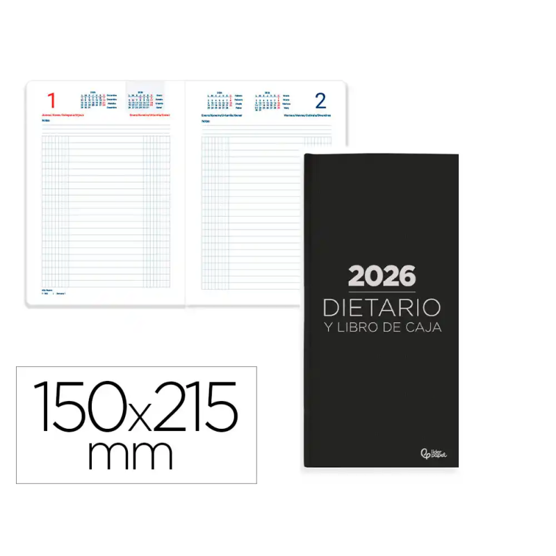 Dietario liderpapel 2026 cuarto 150x215 mm dia pagina color negro papel 70 gr fsc