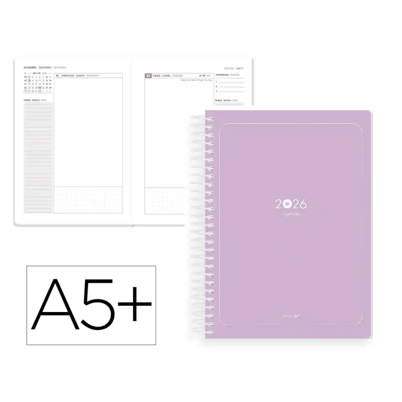 Agenda espiral antartik essentials a5+ 2026 día páginamorado papel 80g fsc