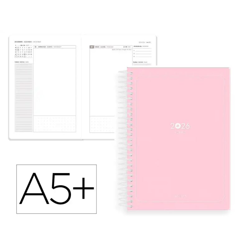 Agenda espiral antartik essentials a5+ 2026 día páginarosa papel 80g fsc