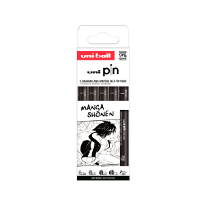 Rotulador uniball pin manga shonen color negro blister de 5 unidades