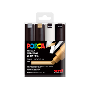 Rotulador uni posca pc-8k/4c marcador de pintura punta biselada 8 mm blister de 4 unidades colores surtidos