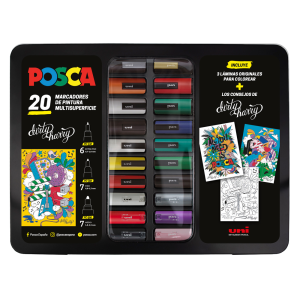 Rotulador uni posca dirty harry marcador de pintura punta conica maletin metalico de 20 unidades colores