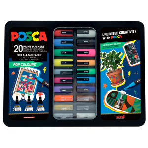Rotulador uni posca pop colours marcador de pintura punta conica maletin metalico de 20 unidades colores