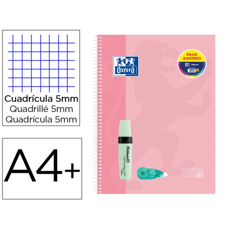 Cuaderno espiral oxford ebook 10 tapa extradura din a4+ 120h cuadro 5 mm + pack fancy roller + pack rotuladores