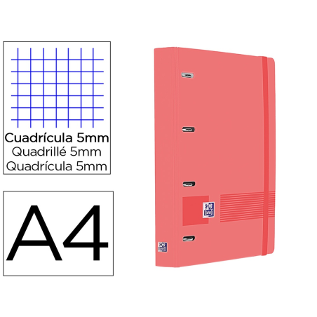 Carpeta 4 anillas oxford europeanbinder live&go tapa polifoam din a4 + recambio 120 hojas cuadro 5 mm sandia