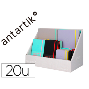 Cuaderno con gomilla antartik note tapa dura bicolor a5/a6/a7 expositor de 20 unidades surtidas