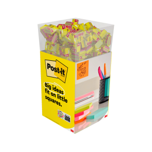 Bloc de notas adhesivas quita y pon post-it cubo 76x76 mm expositor suelo de 96 unidades surtidas 400x400x900 mm