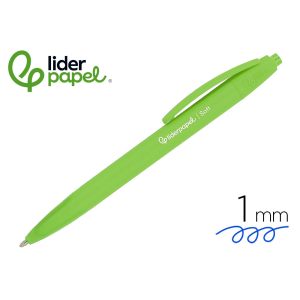 Boligrafo liderpapel punta 1 mm retractil con clip acabado soft touch tinta azul cuerpo verde