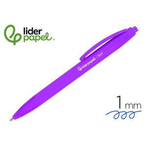 Boligrafo liderpapel punta 1 mm retractil con clip acabado soft touch tinta azul cuerpo morado