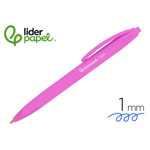 Boligrafo liderpapel punta 1 mm retractil con clip acabado soft touch tinta azul cuerpo rosa