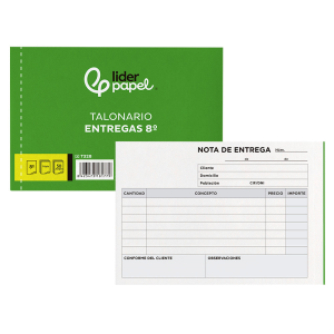 Talonario liderpapel entregas 8º original y 2 copias t328 apaisado