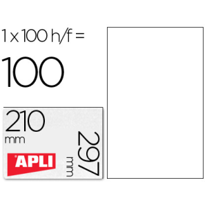 Etiqueta adhesiva apli 1281 210x297 mm fotocopiadora laser ink-jet caja con 100 hojas din a4