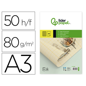 Bloc papel milimetrado liderpapel encolado 297x420 mm 50 hojas 80g/m2