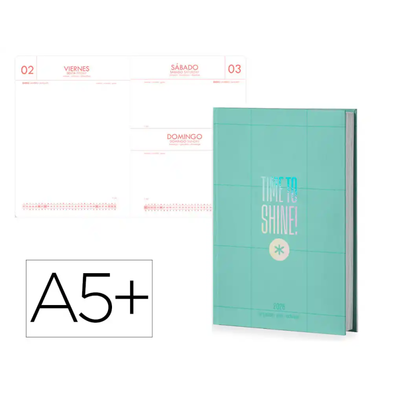 Agenda encuadernada antartik time to shine a5+ 2026 día página verde papel 80g fsc