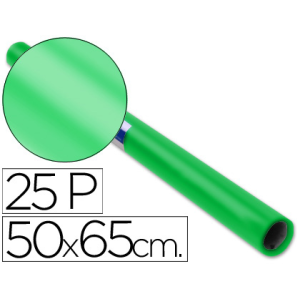 Papel charol verde rollo 25 hojas de 50x65 cm