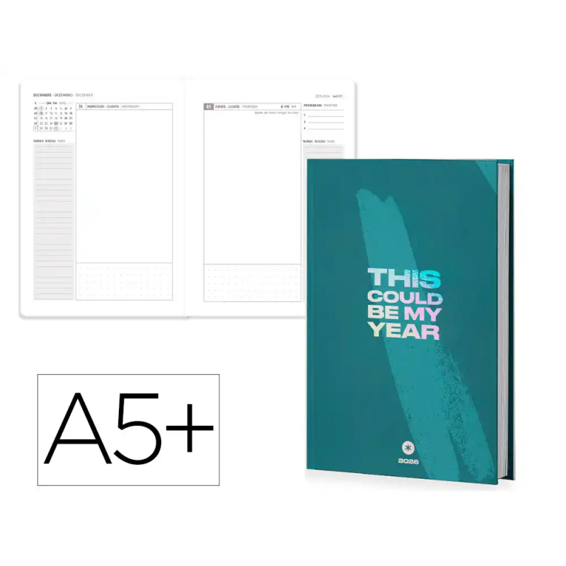 Agenda encuadernada antartik my year a5+ 2026 día página verde papel 80g fsc