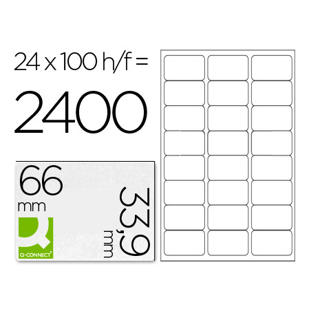 Etiqueta adhesiva q-connect kf10639 tamaño 66x33,9 mm fotocopiadora laser ink-jet caja con 100 hojas din a4