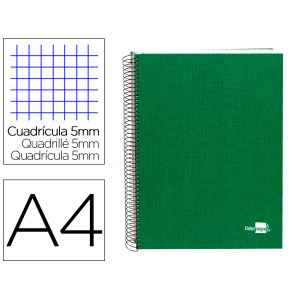Cuaderno espiral liderpapel a4 micro papercoat tapa forrada 140h 75gr cuadro5mm 5 banda s 4 taladros verde