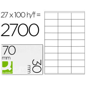 Etiqueta adhesiva q-connect kf10642 tamaño 70x30 mm fotocopiadora laser ink-jet caja con 100 hojas din a4
