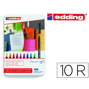 Rotulador edding punta fibra 1200 caja metalica 10 unidades colores surtidos punta redonda 0,5 mm
