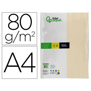Papel color liderpapel a4 80gr crema paquete de 100 hojas