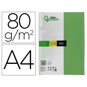 Papel color liderpapel a4 80gr verde paquete de 100 hojas