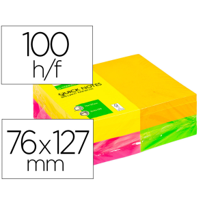 Bloc de notas adhesivas quita y pon q-connect 127x76 mm fsc 100 hojas fluorescentes pack de 12 -surtidas en 4 colores