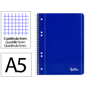 Cuaderno espiral liderpapel a5 micro serie azul tapa blanda 80h 75gr cuadro5mm 6 talad ros azul