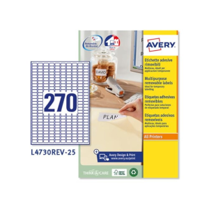 Etiqueta adhesiva avery tamaño 17.8x10 mm removible paquete de 25 hojas