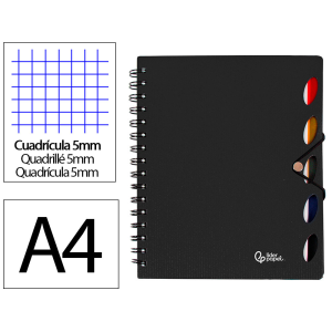 Cuaderno espiral liderpapel a4 micro executive tapa plastico 100h 80gr cuadro 5mm 5 sep aradores con gomilla negro