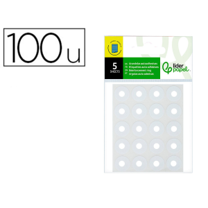 Arandela autoadhesiva liderpapel blanca blister de 100 unidades