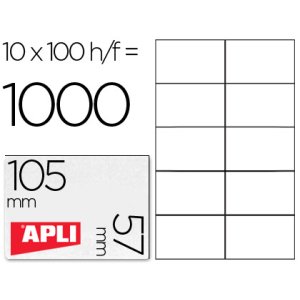 Etiqueta adhesiva apli 1278 tamaño 105x57 mm para fotocopiadora laser ink-jet caja con 100 hojas din a4