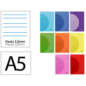 Libreta liderpapel 360 tapa de plastico a5 48 hojas 90gr pauta 4 3,5mm con margen colores surtidos