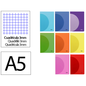 Libreta liderpapel 360 tapa de plastico a5 48 hojas 90gr cuadro 3mm con margen colores surtidos