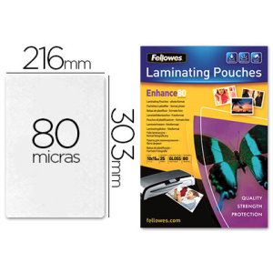 Bolsa de plastificar fellowes brillo din a4 80 mc pack 25 unidades