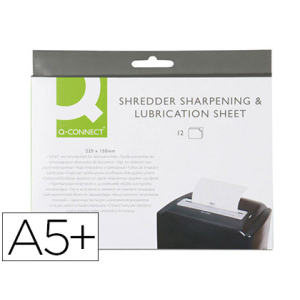 Hojas lubricantes y afiladoras q-connect para destructora paquete de 12 hojas tamaño 220x150 mm